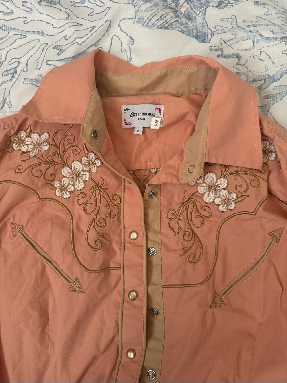Embroidered Western Button-Down Shirt - Peach - Picture 3 of 3